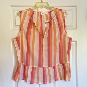 NWT Gap Tank Top Stripes Sleeveless Summer Pink Women’s Ruffle